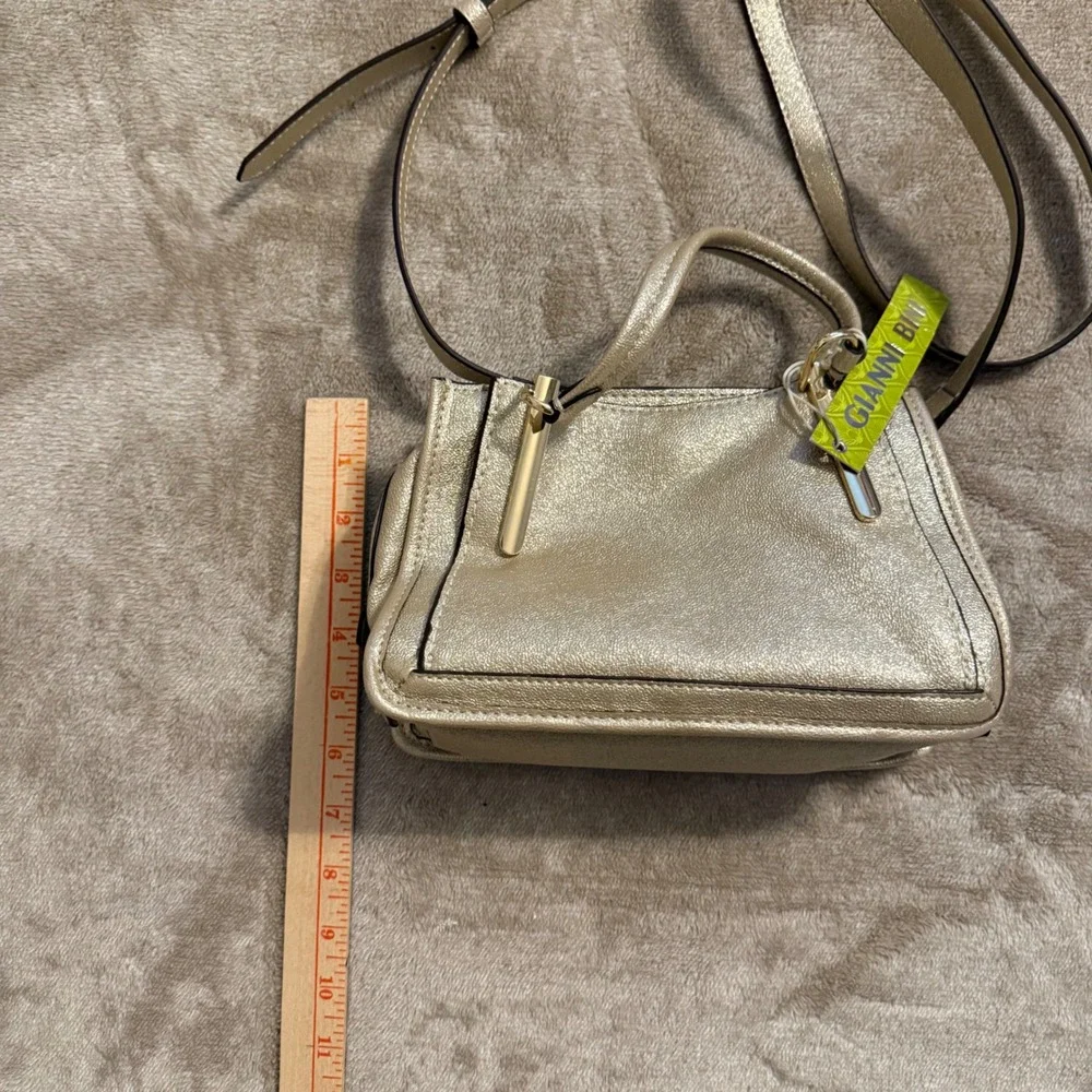 Gianni Bini Metallic Gold Mini Satchel Crossbody Handbag Gold Tone Hardware NEW